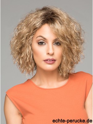 Kurze lockige synthetische Perücken Kinnlänge Blonde Farbe Curly Style