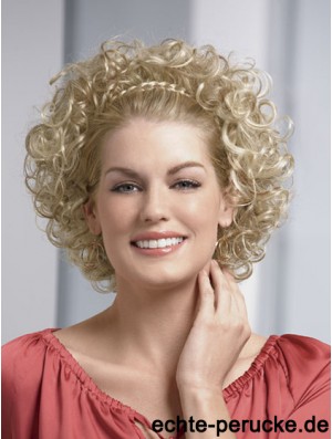 Kinnlänge Curly Blonde Modische synthetische Halbperücken