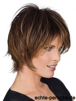 Kurze Perücken mit Remy Capless Straight Style Braun Farbe Layered Cut