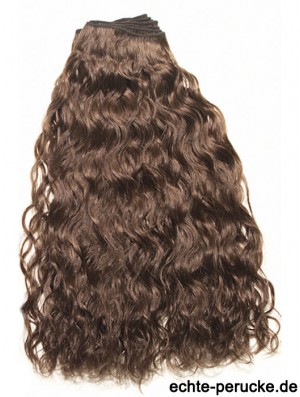 Curly Remy Menschenhaar Brown Top Weft Extensions