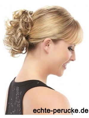 Blonde Clipin-Haarteile mit synthetischem, kurzem, lockigem Stil